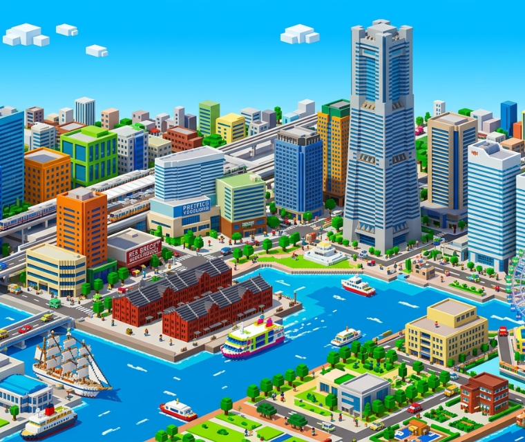 みなとみらい昼景 ボクセルアート