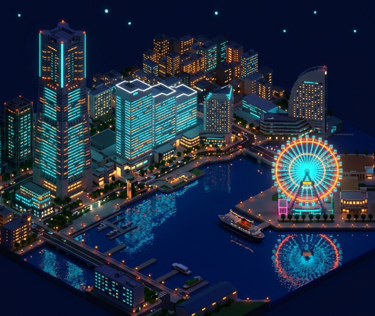 みなとみらい夜景 ボクセルアート